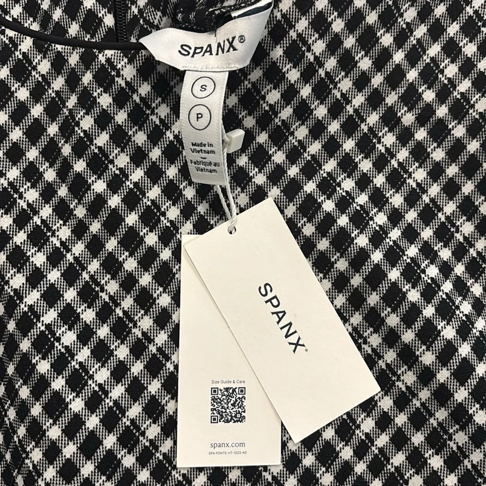 Spanx Ponte Black & White Plaid –‎ Stretch Fabric Elegant Checkered Dress Size S
